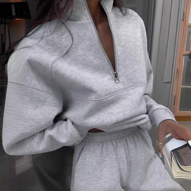 Long-sleeved Sports Sweatshirt Suit Fashion Stand-up Collar Zip-up Top And Elastic Band Trousers With Pocket Srping Fall Clothing For Women - Image 9