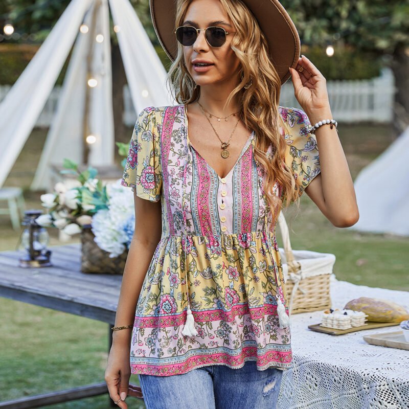 Fashion Women's Wear Bohemian Casual Vacation Style Top - Image 2