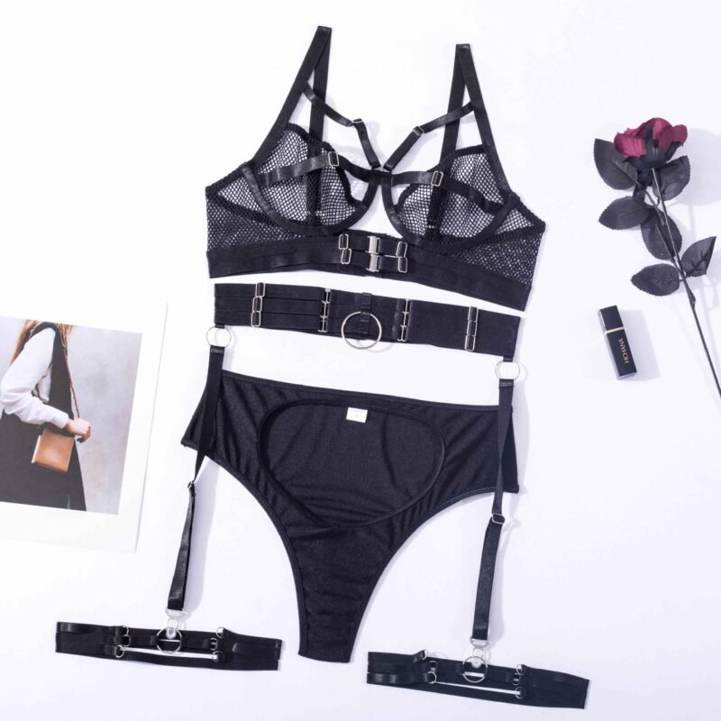 Ellolace Erotic Lingerie Transparent Half Cup Bra Sexy Couple Underwear 2-Piece - Image 4