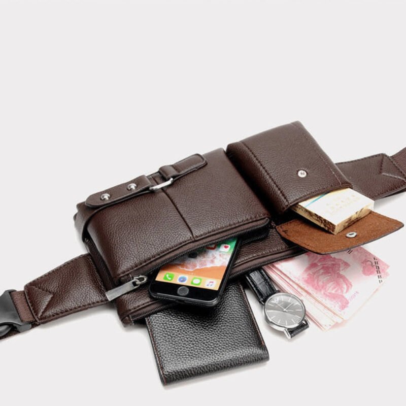 Men's Belt Bag Classic Solid Color PU Leather Waist Bag Outdoor Leisure Travel Fanny Pack Purse - Image 5