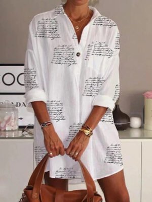 Letter Printed Slim White Shirt Dress Women
