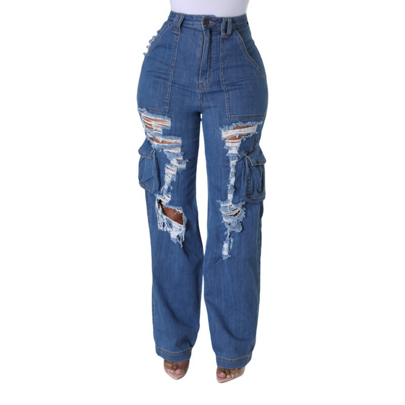 Ripped Jeans Women's Multi-bag Ripped Stretch - Image 2