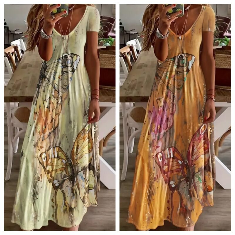 Bohemian Beach Daily Summer Printed Short Sleeve Dress - Image 8