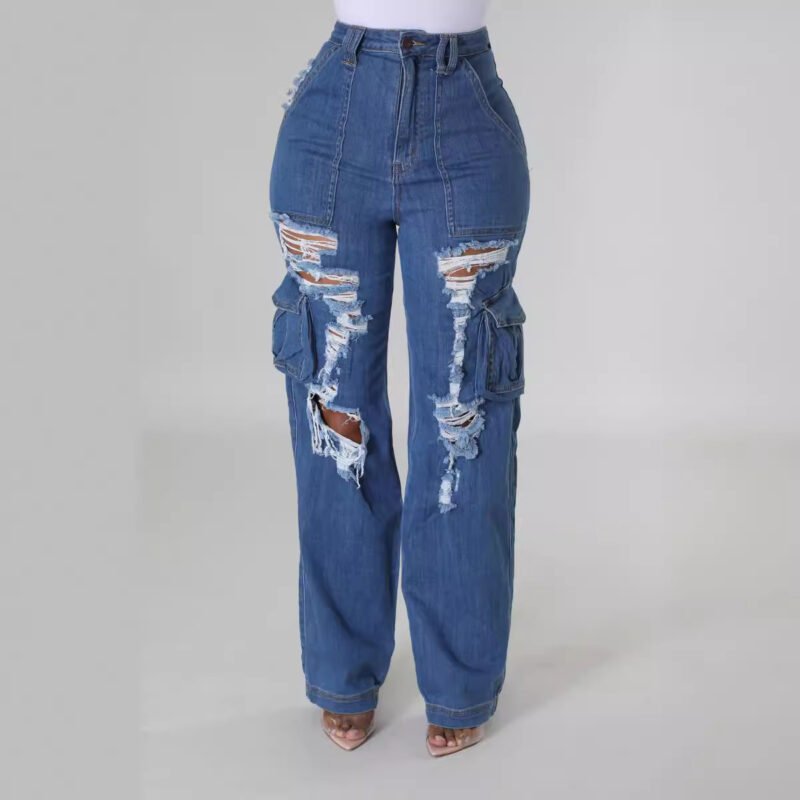 Ripped Jeans Women's Multi-bag Ripped Stretch - Image 6