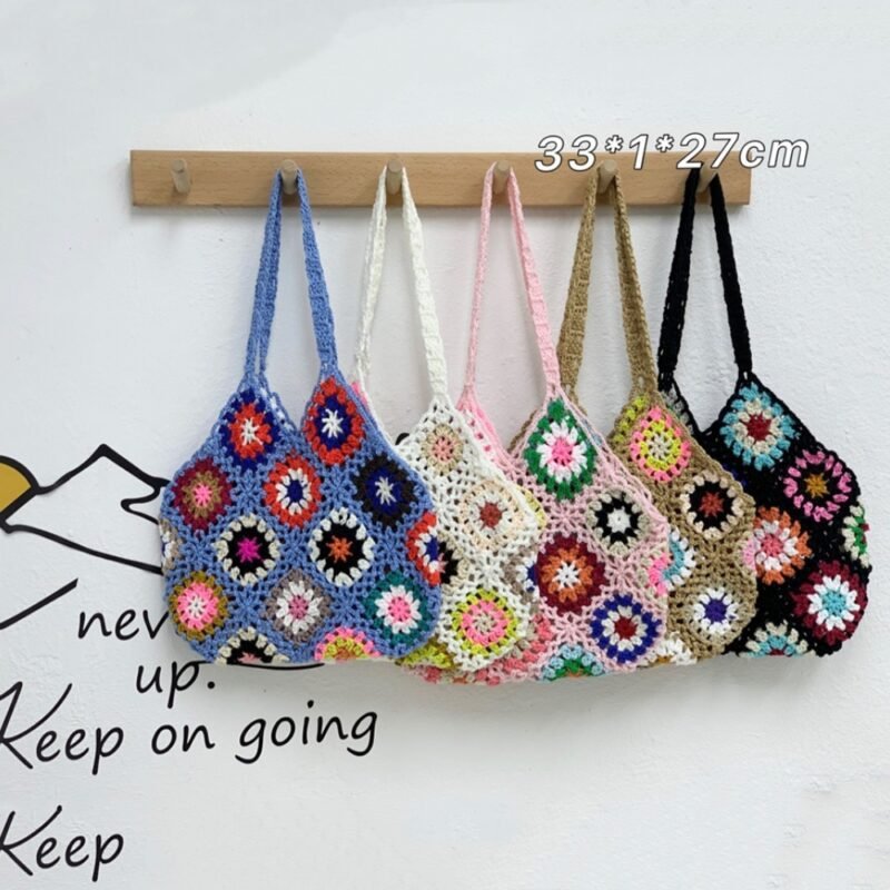 Handmade Hand Crochet Flower Woven Women's Bag Ethnic Pattern - Image 3
