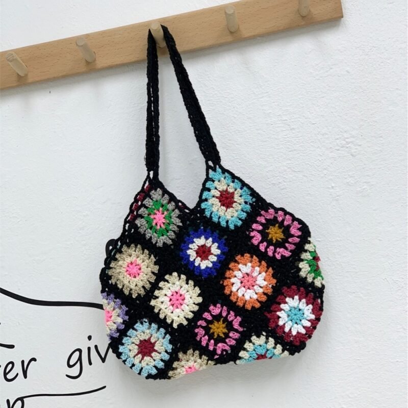 Handmade Hand Crochet Flower Woven Women's Bag Ethnic Pattern - Image 5