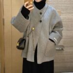 Hepburn Style Gray Woolen Coat For Women