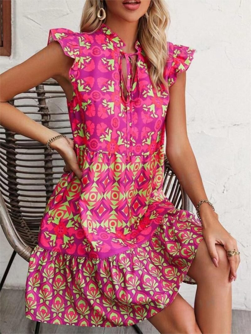 Printed Sleeveless Dress Summer Fashion V-Neck Lace-up Straight Dresses For Womens Clothing - Image 6