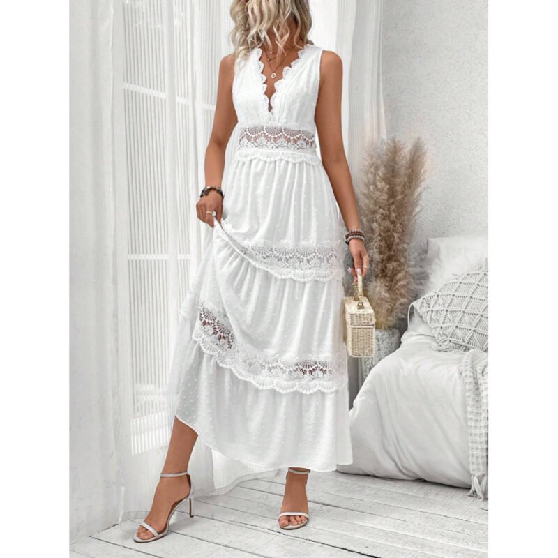 Women's Lace Stitching V-neck Sleeveless Dress - Image 7
