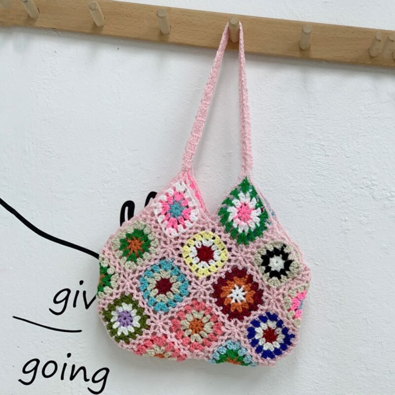 Handmade Hand Crochet Flower Woven Women's Bag Ethnic Pattern - Image 4