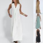 New Solid Color V-neck Sleeveless Dress Long Cardigan Jacket Suit For Women