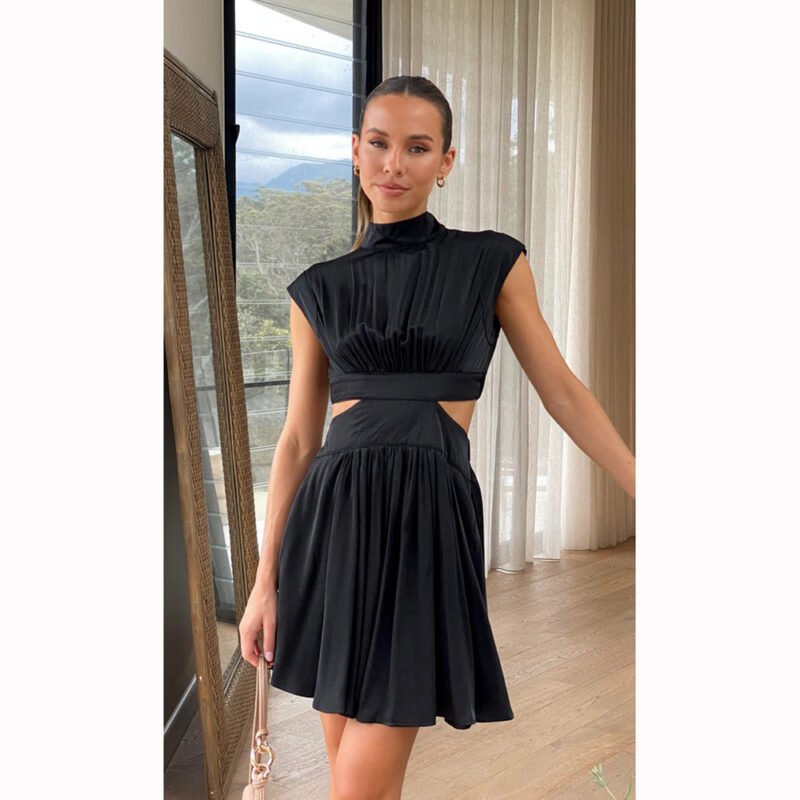 Waist Up Stand Neck Short Dress Summer - Image 3