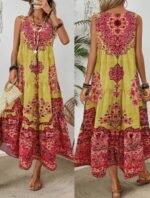 Holidaya Ladies Summer Floral Print Round Neck Sleeveless Dress For Casual Or Vacation