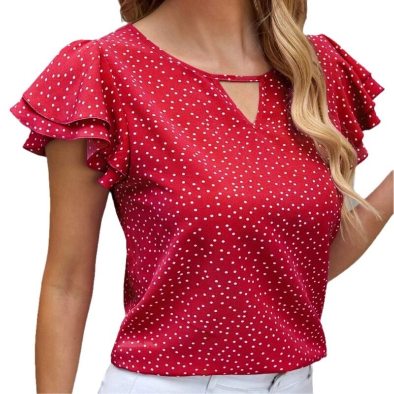 Women's New Polka Dot Ruffle Sleeve V-neck Top - Image 5