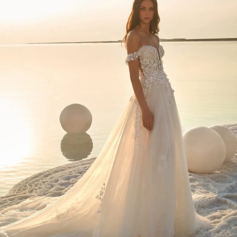 Women's Puff Sleeve Beach Wedding Dress - Image 2