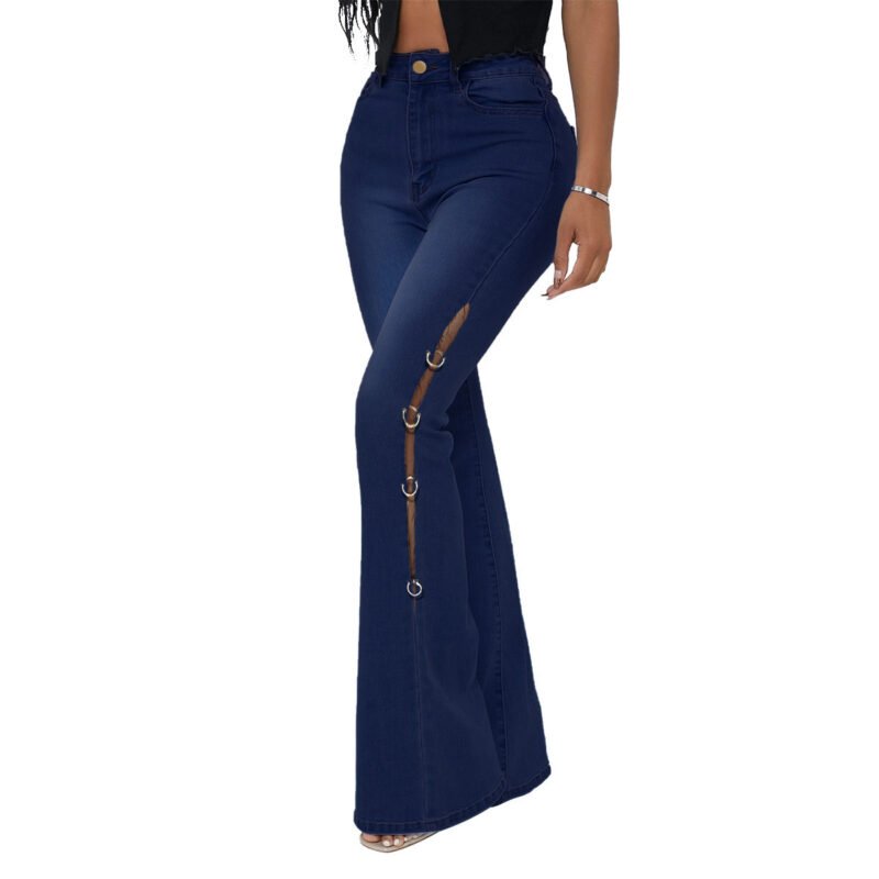 Denim Flared Pants With Metal Decoration - Image 3
