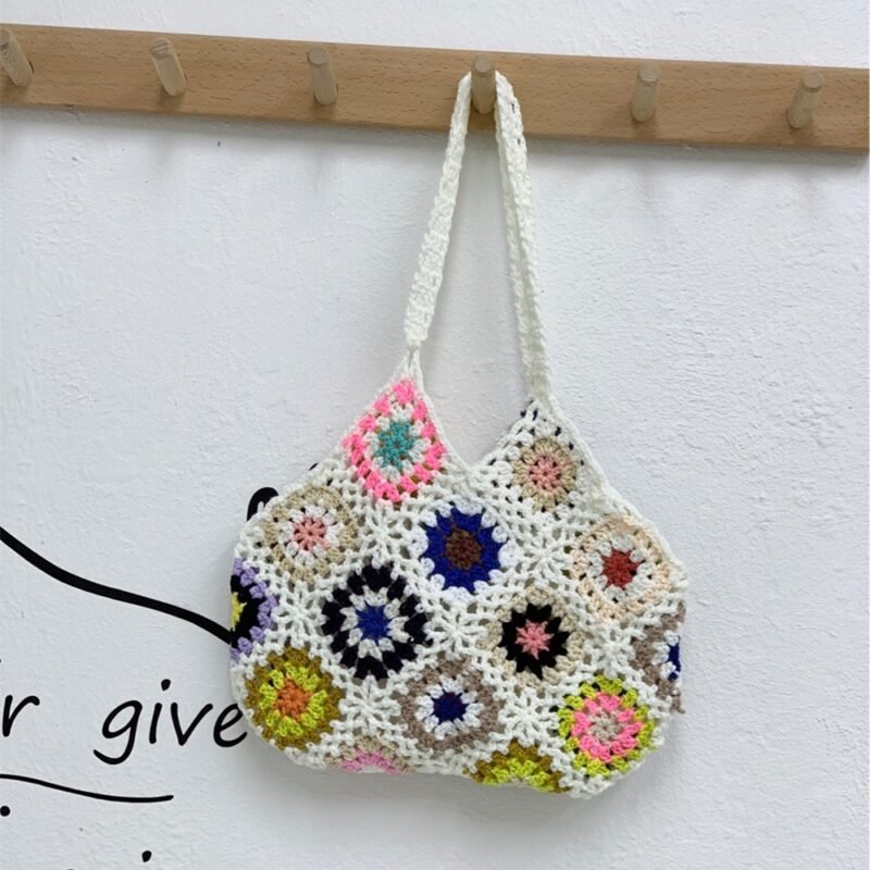Handmade Hand Crochet Flower Woven Women's Bag Ethnic Pattern - Image 6