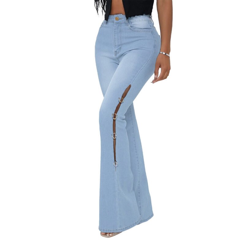 Denim Flared Pants With Metal Decoration - Image 4