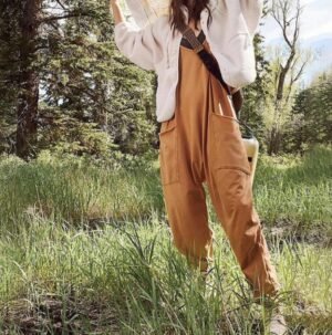 Women's Fashion Solid Color V-Neck Sling Pocket Jumpsuit