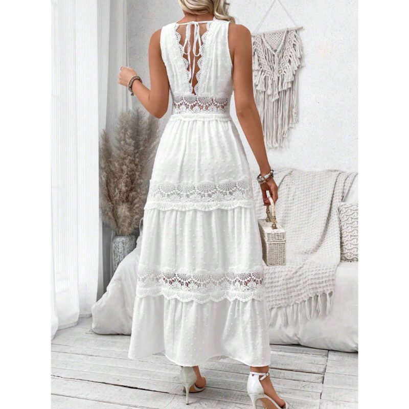 Women's Lace Stitching V-neck Sleeveless Dress - Image 6