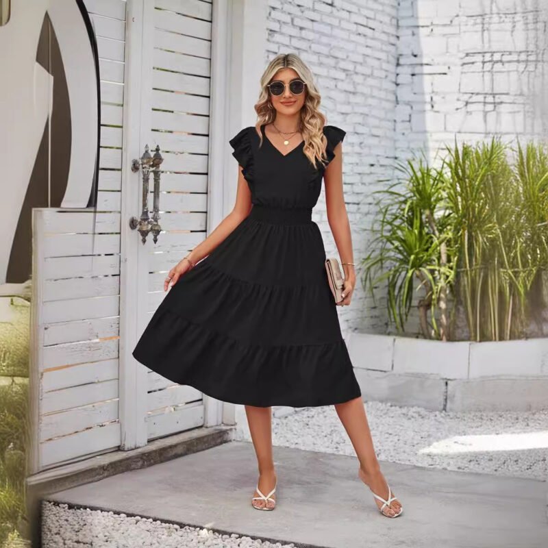New Ruffled Sleeveless V-Neck Dress Summer Fashion Elastic Waist A-Line Dresses For Womens Clothing - Image 8