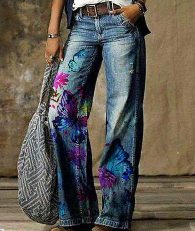 Plus Size Women's Artistic Floral Pattern Pants - Image 2
