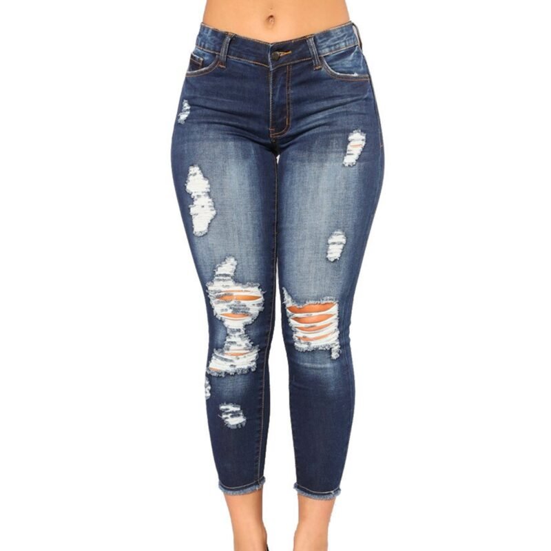 Women's Fashion Elastic Slim Fit Ripped Skinny Jeans - Image 3