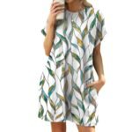 Loose Crew Neck Short Sleeve Printed Pocket Dress