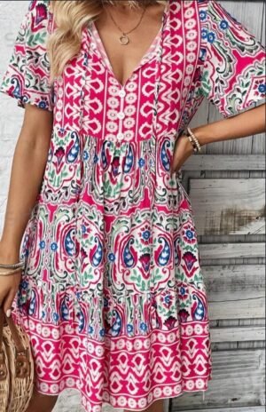 Unity Tied Leisure Vacation Dress With Doll Floral Pattern
