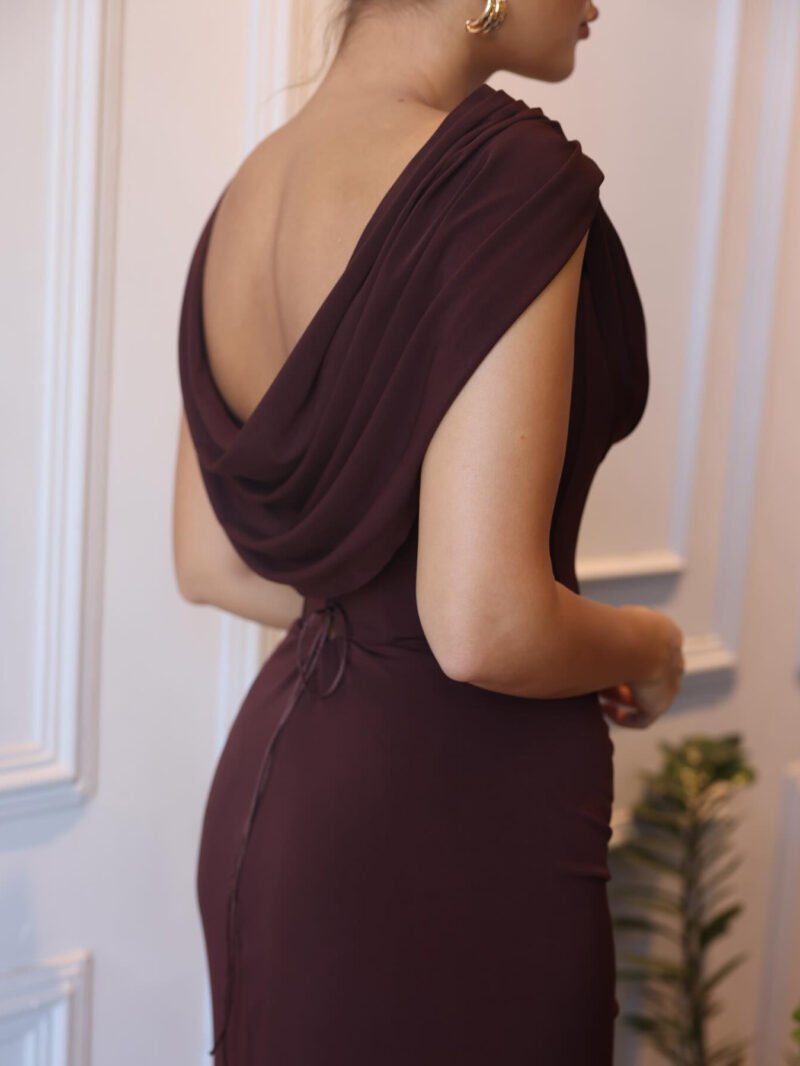 Brown Swoosh Collar Sleeveless Maxi Dress - Image 2