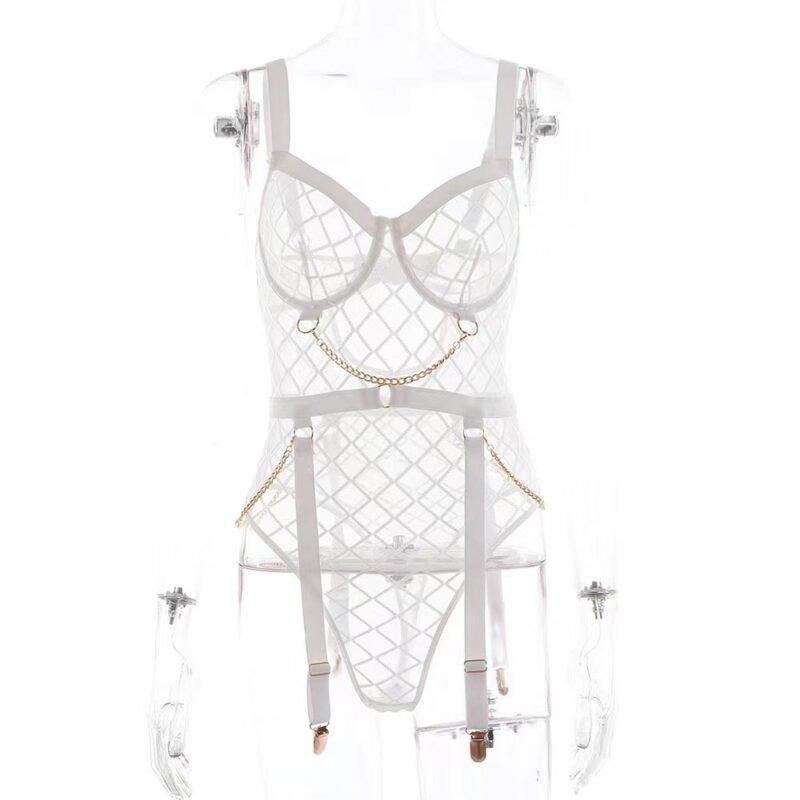 One-piece Lingerie One Piece Dropshipping Metal Chain Grid Passion Sexy Tight Underwear - Image 6