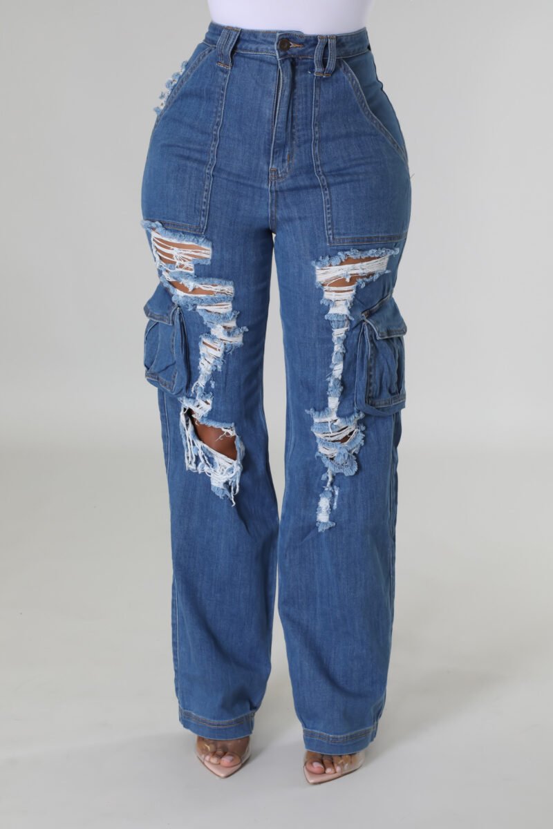 Ripped Jeans Women's Multi-bag Ripped Stretch - Image 3