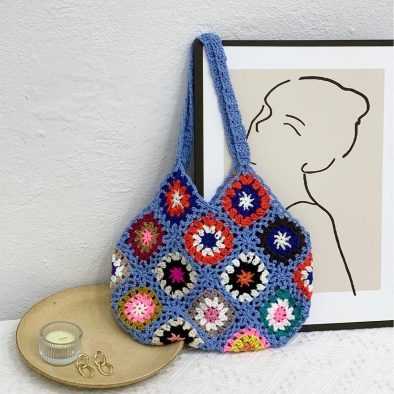 Handmade Hand Crochet Flower Woven Women's Bag Ethnic Pattern - Image 2