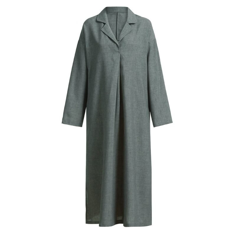 Women Dress Loose Casual Ankle Length Office Lady Dress Solid  Lantern Sleeve Bohemian Loose Waist Women Dress - Image 5