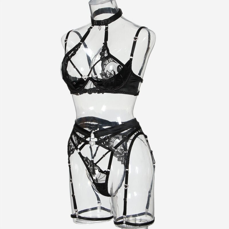 Love Drill Buckle Sexy Cutout Embroidered Sexy Lingerie Suit - Image 10