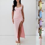 Slim Sleeveless Slit Dress With Back Tie Design Fashion Temperament Dresses For Women Clothing
