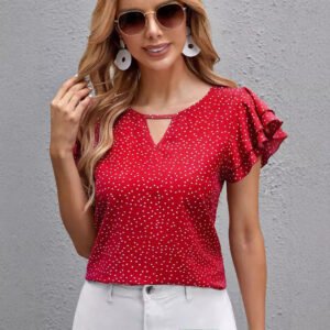Women's New Polka Dot Ruffle Sleeve V-neck Top