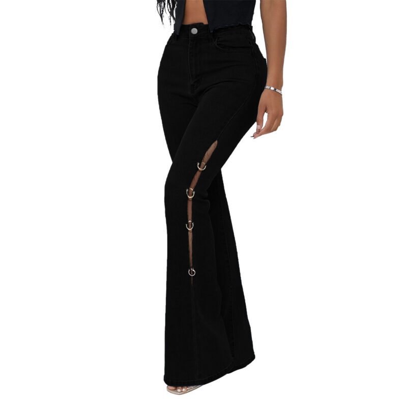 Denim Flared Pants With Metal Decoration - Image 2