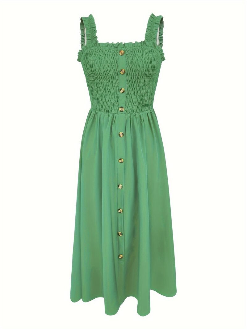 Stunning Shirred A-Line Maxi Dress - Elegant Square Neck, Sleeveless, Cami Style, Flattering Fit, Perfect For Spring & Summer, Women's Clothing, Versatile And Chic - Image 4