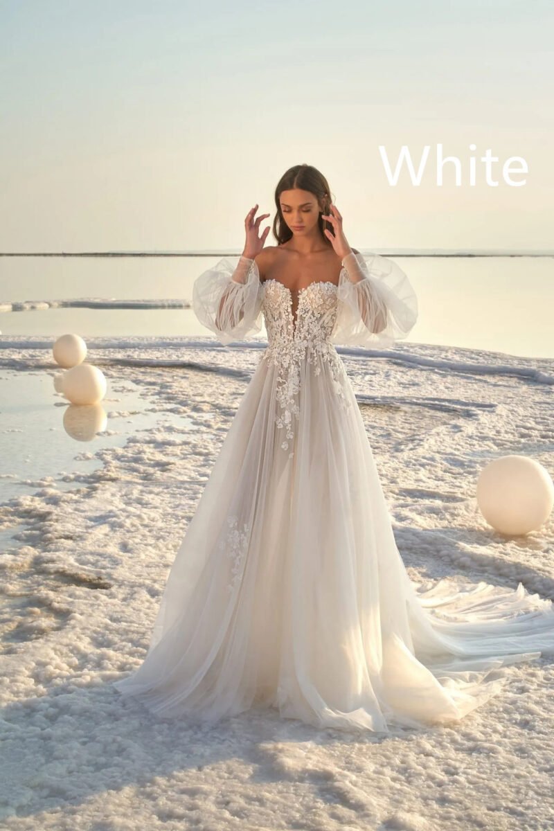 Women's Puff Sleeve Beach Wedding Dress - Image 6