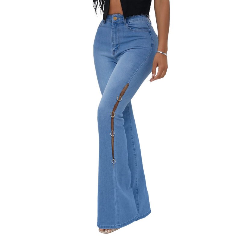 Denim Flared Pants With Metal Decoration - Image 5