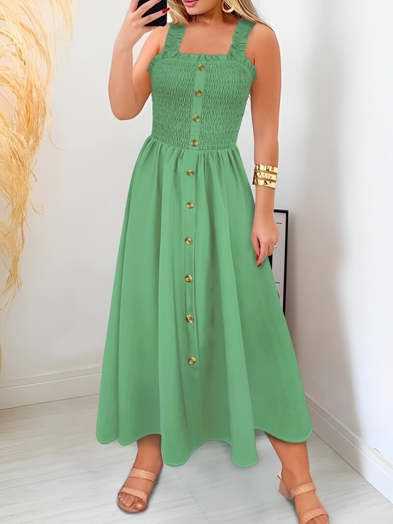 Stunning Shirred A-Line Maxi Dress - Elegant Square Neck, Sleeveless, Cami Style, Flattering Fit, Perfect For Spring & Summer, Women's Clothing, Versatile And Chic - Image 3