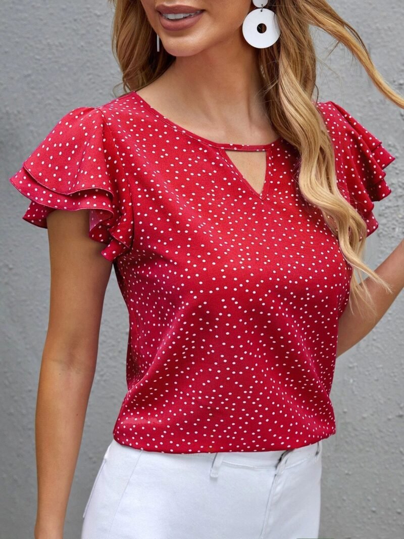 Women's New Polka Dot Ruffle Sleeve V-neck Top - Image 2