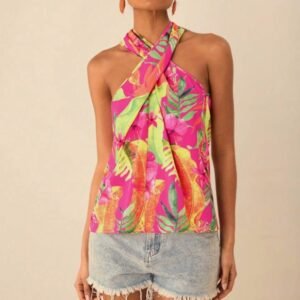 Tropical Plant Printed Women's Tight Fitting Vest