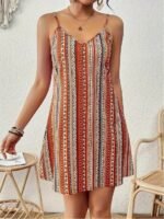 Women's Paisley Print Spaghetti Suspender Dress - Machine Washable, Non-Sheer For Spring Autumn, Spaghetti Strap Top