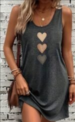 Vibrant Heart Print Crew Neck Tank Dress - Soft, Breathable, Sleeveless Design For Spring & Summer - Women's Casual Clothing For Everyday Wear