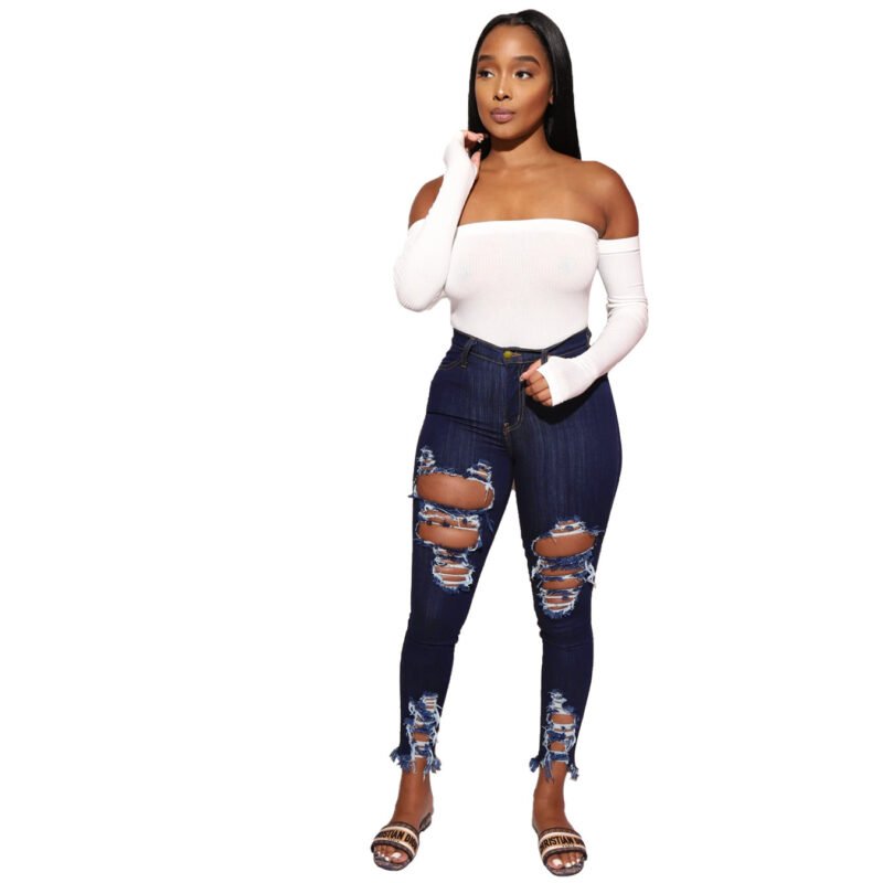Women's Jeans Women's Ripped Elastic Feet Pants - Image 4