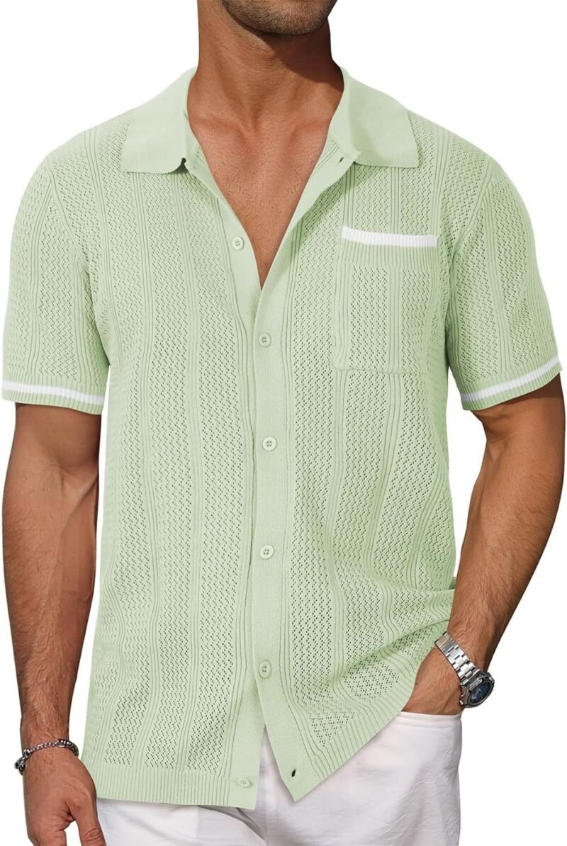 Short-sleeved Shirt Pocket Hollow Breathable Cool Summer Men's Casual Jacket Cardigan - Image 4