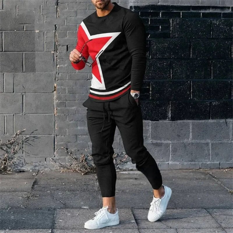 Men's 3D Digital Printing Loose Casual Long Sleeves Trousers Suit - Image 7