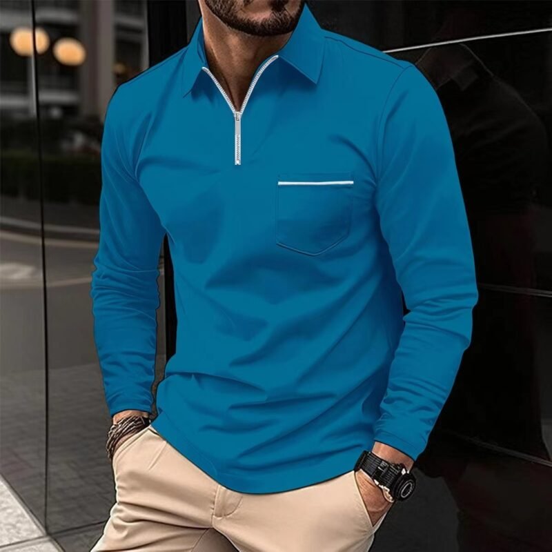 Men's Long Sleeved Sports Polo Shirt - Image 8